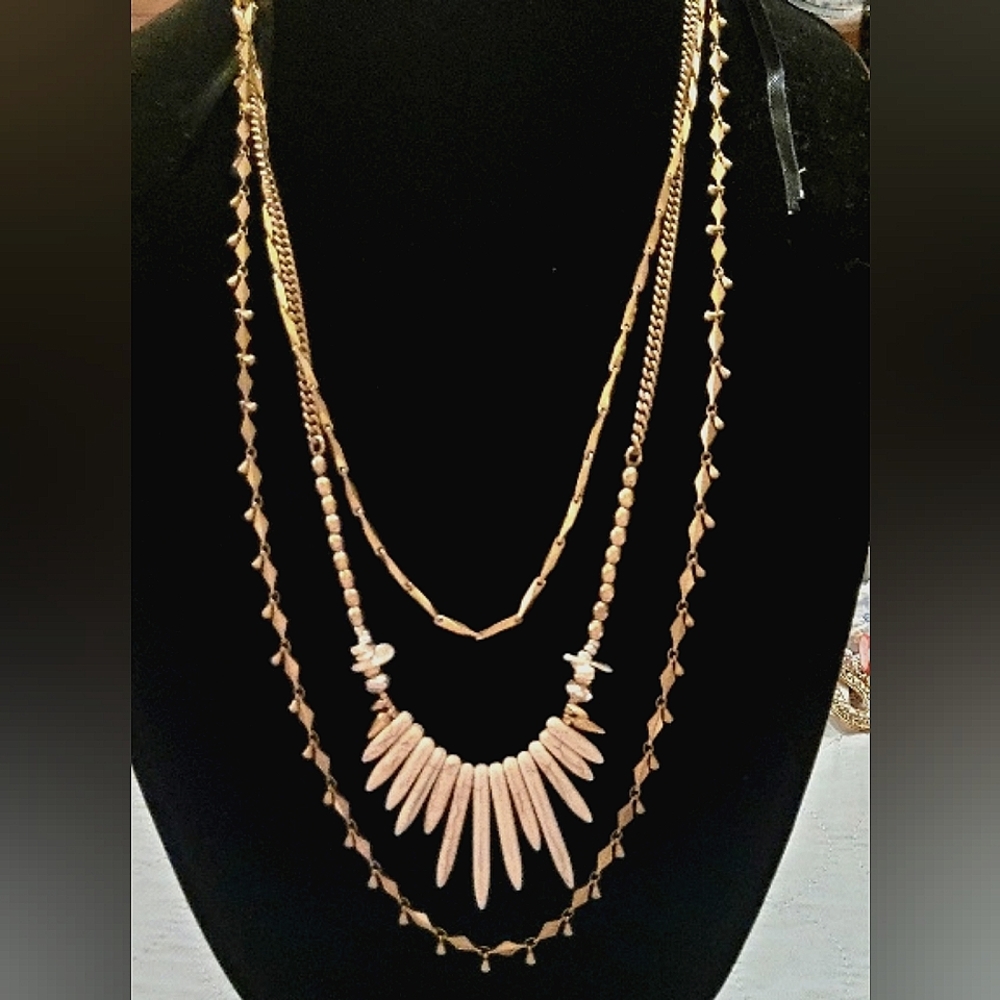 STELLA & DOT MULTI CHAIN NECKLACE W/ HOWLETT STONES